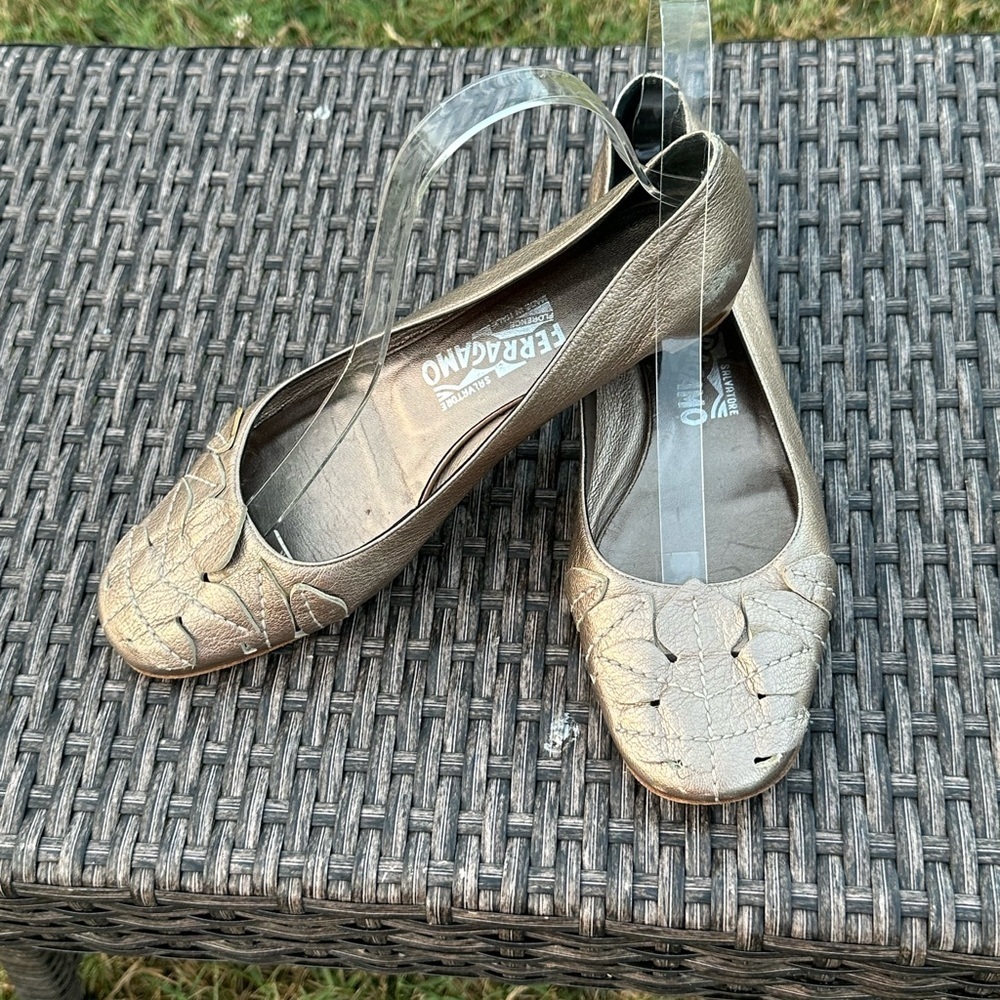Salvatore Ferragamo Gold Perforated Loafers